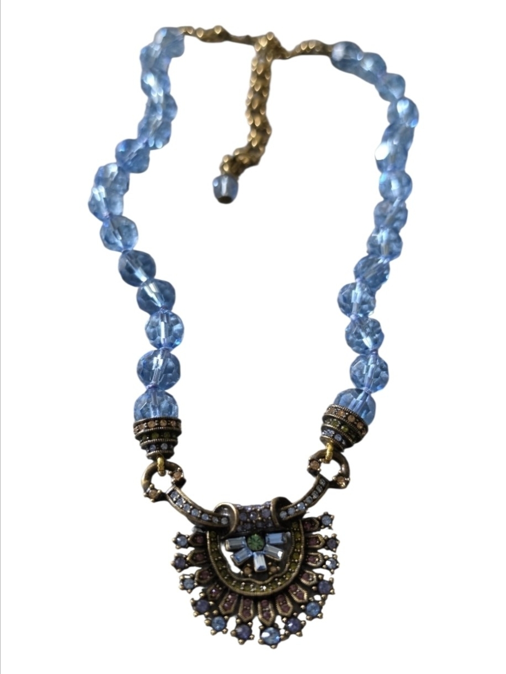 Heidi Daus Light Blue Crystal Bead Necklace with Gold-Tone Pendant